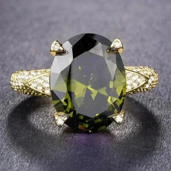 Bridgerton Era Look 14k Gold Over Sterling Silver Peridot White Sapphire Ring - Picture 4 of 4